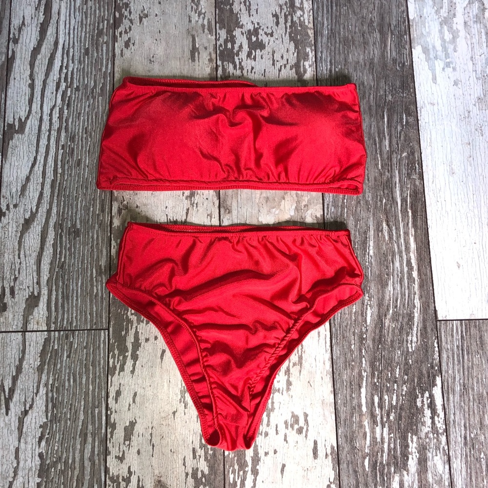 High waisted red bikini set